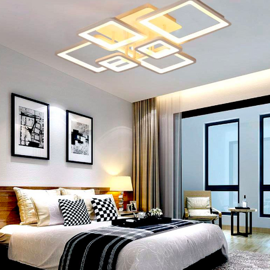 LED chandelier with remote control, ella, 6 squares, 124w, cold/hot/neutral light, unstable, white