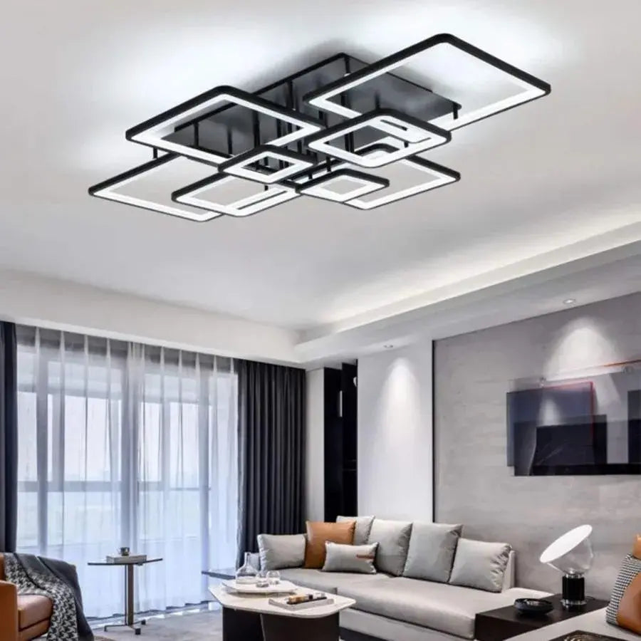 LED chandelier with remote control ELLA 203W, 8 Squares, Cold/Warm/Neutral light, Dimmable, Black