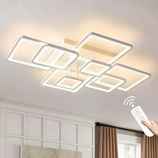 LED LUST with remote control, Ella, 8 squares, 203W, cold/hot/neutral light, unstable, white