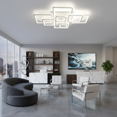 LED chandelier with remote control ELLA 187W, 8 Squares, Cold/Warm/Neutral light, Dimmable, White