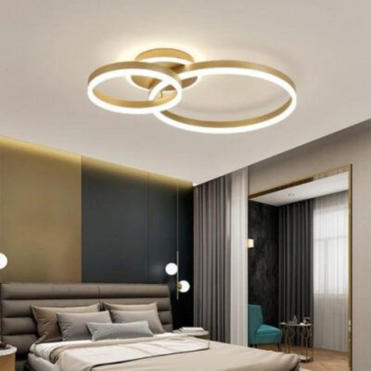 LED chandelier with remote control Elisabeth, 72W, 2 circles, cold/hot/neutral light, unkind, golden