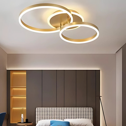 LED chandelier with remote control Elisabeth, 72W, 2 circles, cold/hot/neutral light, unkind, golden