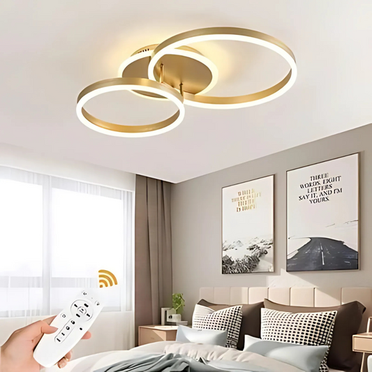 LED chandelier with remote control Elisabeth, 72W, 2 circles, cold/hot/neutral light, unkind, golden