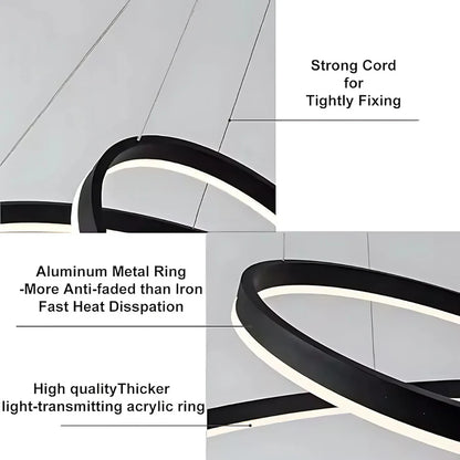 Suspended LED chandelier with remote control CASIANA 41W, 2 Circles, Cold/Warm/Neutral light, Dimmable, Black, Height Adjustable