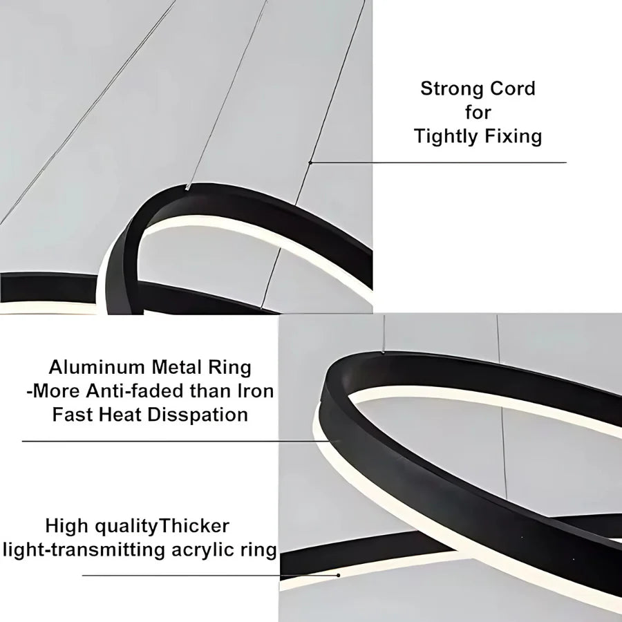 Suspended LED chandelier with remote control CASIANA 41W, 2 Circles, Cold/Warm/Neutral light, Dimmable, Black, Height Adjustable