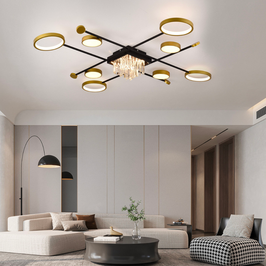 LED chandelier with remote control, ramo, 46w, black gold
