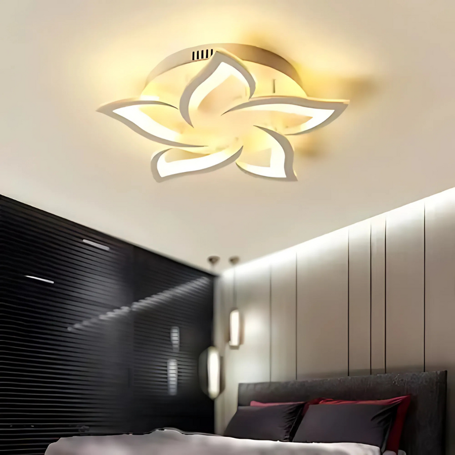 LED chandelier with Lotus remote control, 55W, 5 petals, cold/hot/neutral light, unstable, white