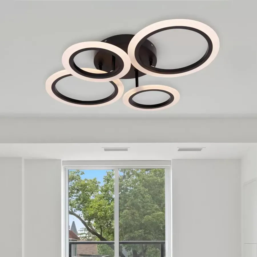 LED Chandelier with Remote Control Nathaniel 4 Circles 44W Cold/Warm/Neutral Light Dimmable Black 
