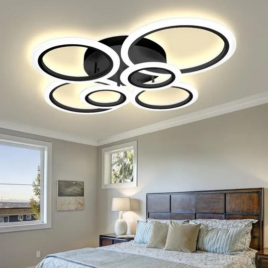 LED Chandelier with Remote Control, Betty, 6 Circles, 82W, Cold/Warm/Neutral Light, Dimmable, Black