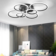 LED Chandelier with Remote Control, Betty, 6 Circles, 82W, Cold/Warm/Neutral Light, Dimmable, Black