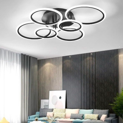 LED Chandelier with Remote Control, Betty, 6 Circles, 82W, Cold/Warm/Neutral Light, Dimmable, Black