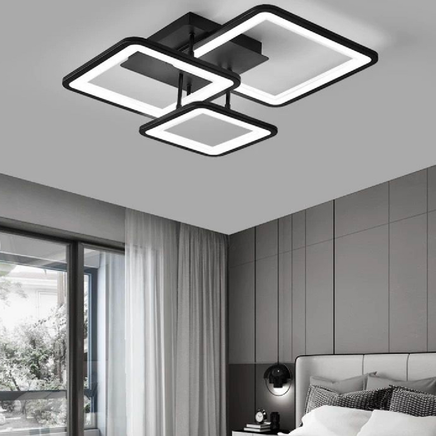 LED chandelier with remote control, zoe, 3 squares, 64W, cold/hot/neutral light, unstable, black