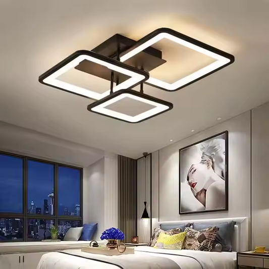 LED chandelier with remote control, zoe, 3 squares, 64W, cold/hot/neutral light, unstable, black