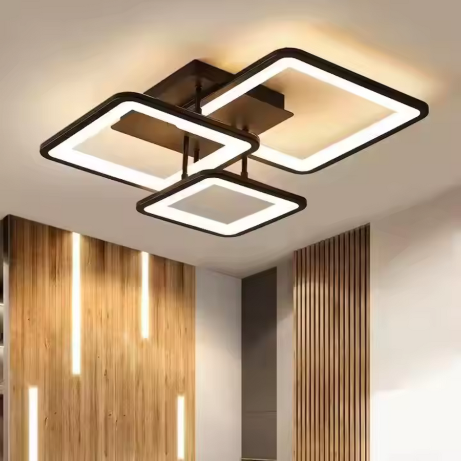 LED chandelier with remote control, zoe, 3 squares, 64W, cold/hot/neutral light, unstable, black