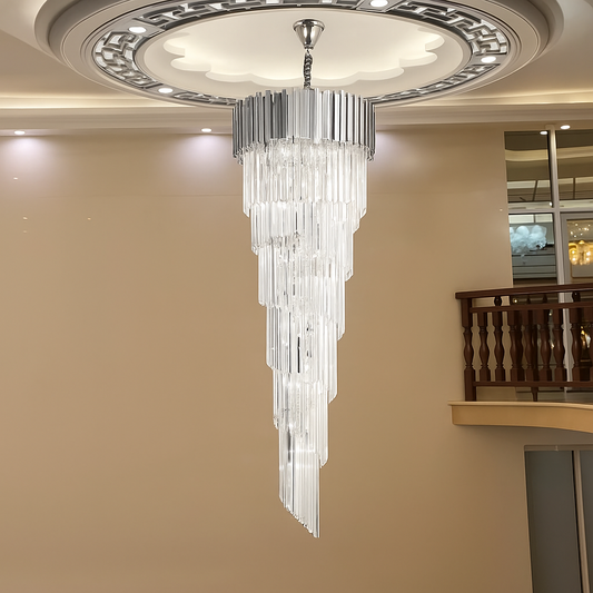 Candelabru Cristal BLOIS Ascendere E14, Diametru 60cm, Argintiu, Inaltime Reglabila