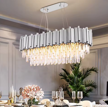 Candelabru Cristal BLOIS Regalis 10xE14, Diametru 80cm, Argintiu, Inaltime Reglabila