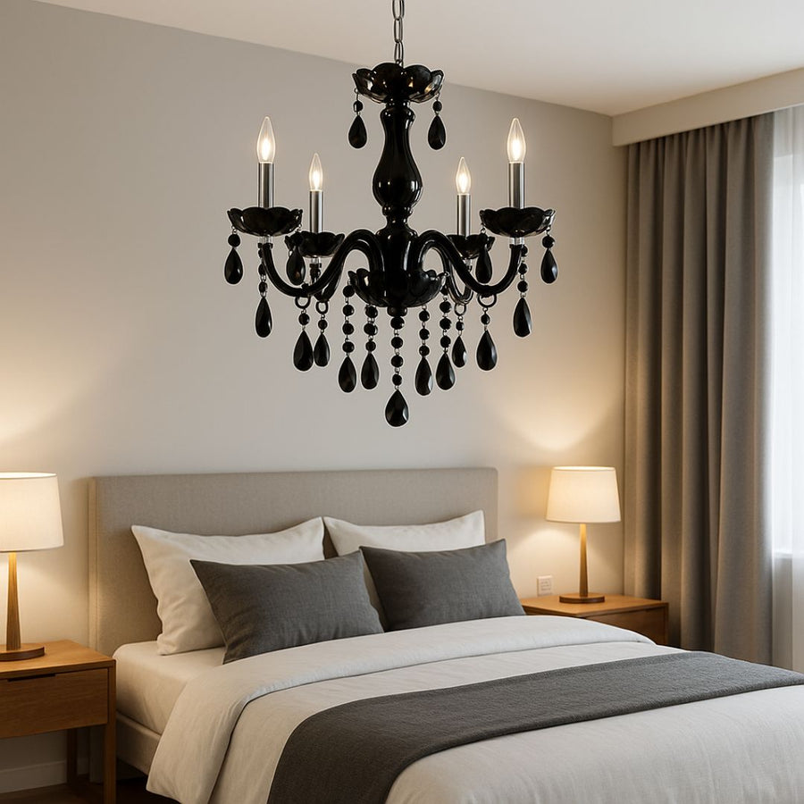 Crystal Cryedrich chandelier, 5xe14, 48cm diameter, black, adjustable height
