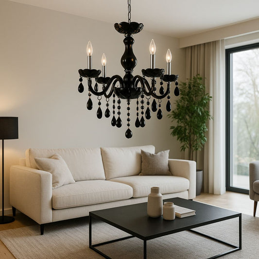 Crystal Cryedrich chandelier, 5xe14, 48cm diameter, black, adjustable height