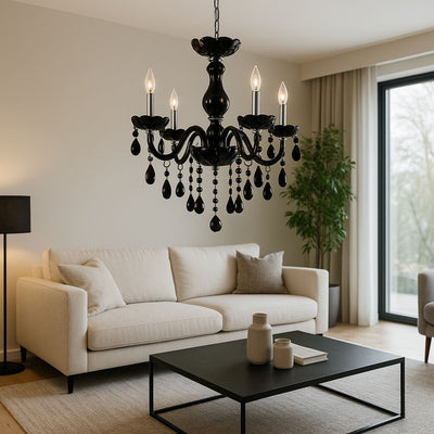 Crystal Cryedrich chandelier, 5xe14, 48cm diameter, black, adjustable height