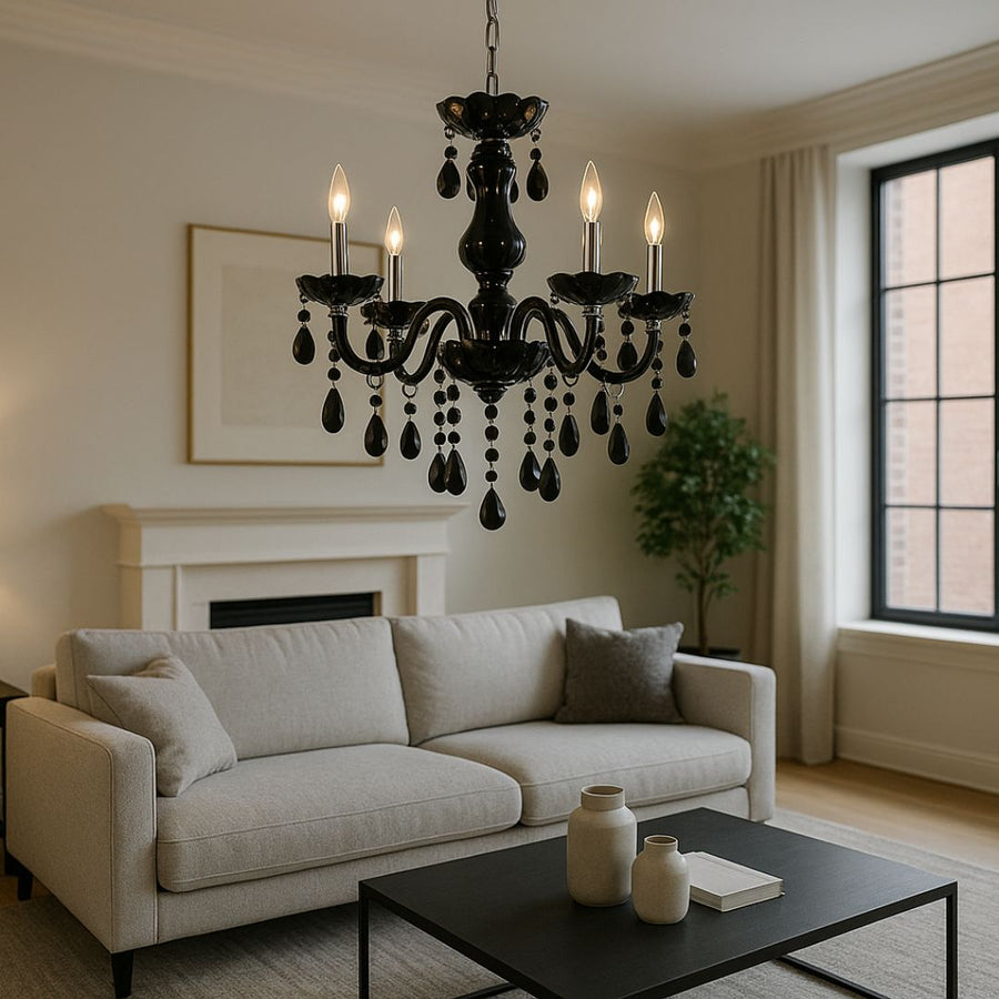 Crystal Cryedrich chandelier, 5xe14, 48cm diameter, black, adjustable height