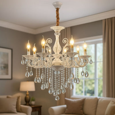 SANSSOUCI Chandelier 8xE14 Crystal and Metal – Royal Elegance, Adjustable Height, Silver White