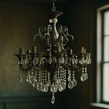 SANSSOUCI Chandelier 8xE14 Metal and Crystal Adjustable Height Antique Brass