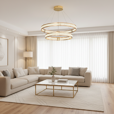 Crystal Chandelier, LINDERHOF Magno, 61W, Diameter 60cm, Cold/Warm/Neutral Light, Gold, Adjustable Height
