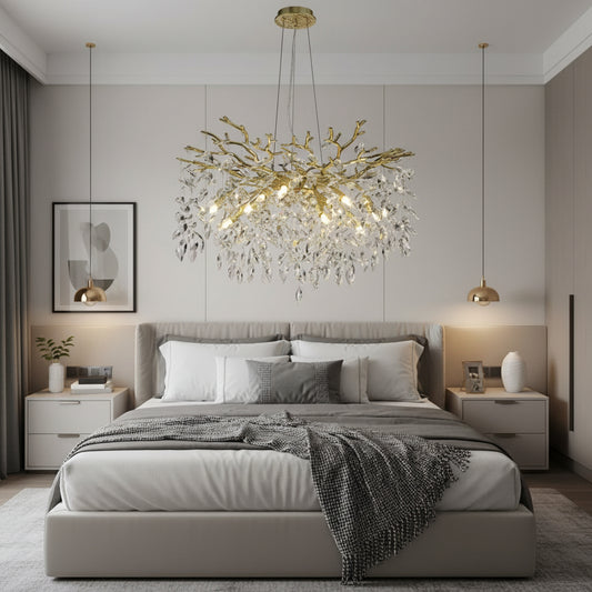 Candelabru Cristal WALTZ Rhapsody, 6xG9, Auriu, Diametru 45cm, Inaltime Reglabila Candelabre Cristal Default Title Alessandro Design
