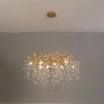 WALTZ Rhapsody Crystal Chandelier, 5x G9, Gold, 45cm, Adjustable Height