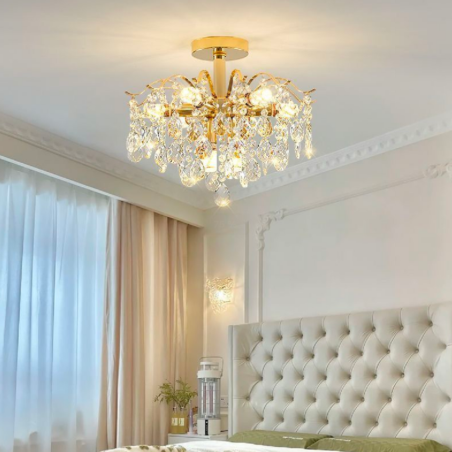 Crystal Crystal Chandelier, 6x E14, 45cm diameter, gold