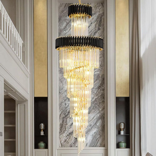 Crystal Chandelier CC900/700X2200, 34xE14, Diameter 70cm, Height 220cm, Shiny Gold and Black, Adjustable Height, Elegant Design