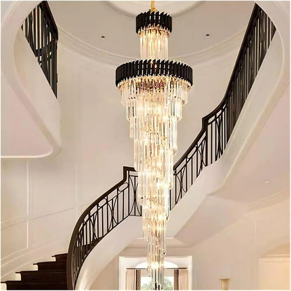 Candelabru Cristal VERSAILLES Ascendere 27xE14, Diametru 60cm, Auriu Lucios si Negru, Inaltime Reglabila