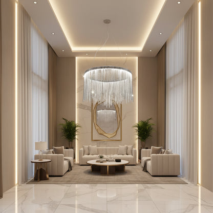 Suspended LED chandelier with remote control ILLUMINA MAGNUS, 38W, Cold/Warm/Neutral light, Dimmable, Shiny Chrome