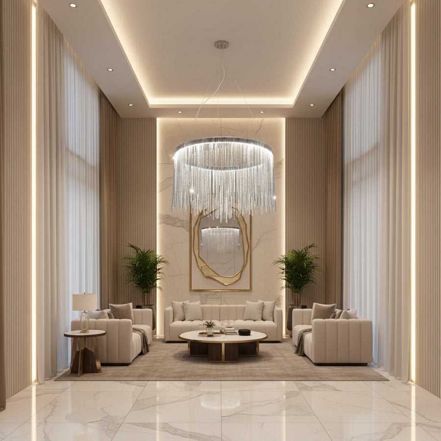Suspended LED chandelier with remote control ILLUMINA MAGNUS, 38W, Cold/Warm/Neutral light, Dimmable, Shiny Chrome