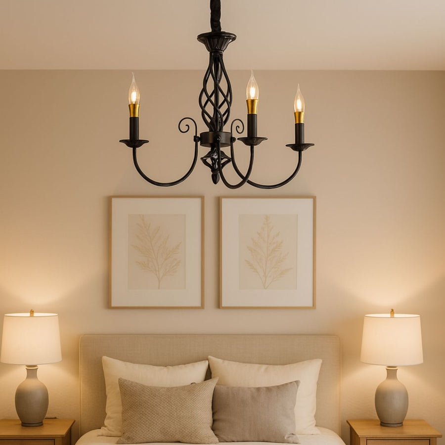 Mioara Crystal chandelier, 3xe14, black, adjustable height