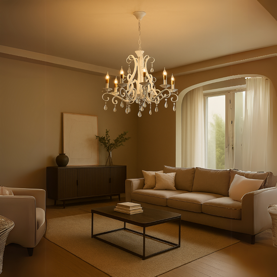 Candelabru DELLI SANTI 6xE14, Diametru 49cm, Alb, Inaltime Reglabila