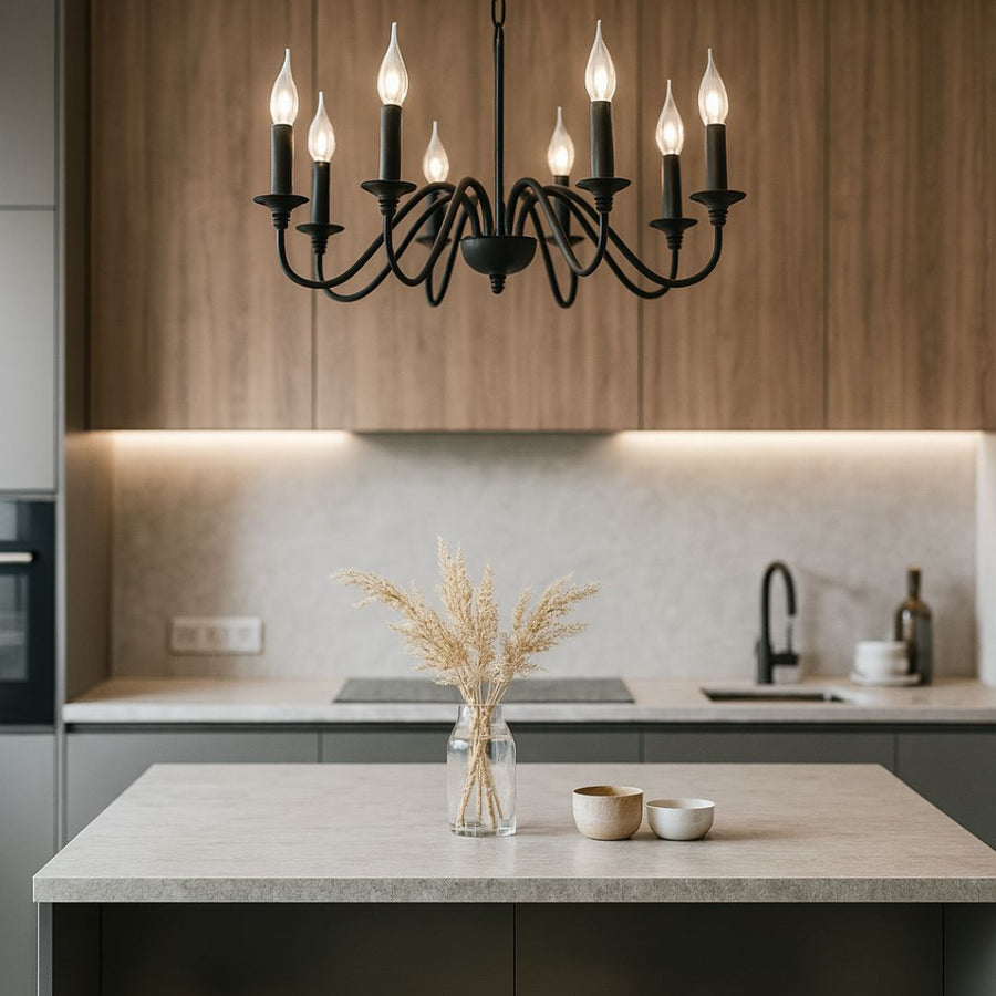 Crystal chandelier Oliveto 8xe14, 92cm diameter, black, adjustable height
