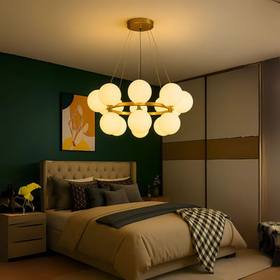 LOFT Chamber Chandelier, 15x G9, White Gold, Metal, Adjustable Height, Modern