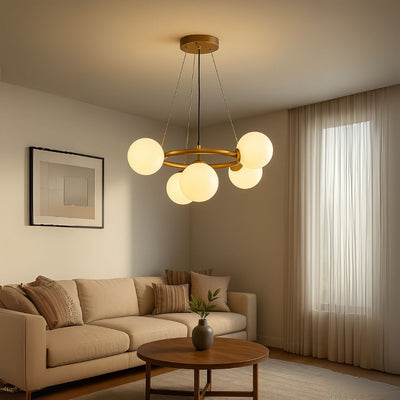 LOFT Chamber Chandelier, 5x G9, White Gold, Metal, Adjustable Height, Modern