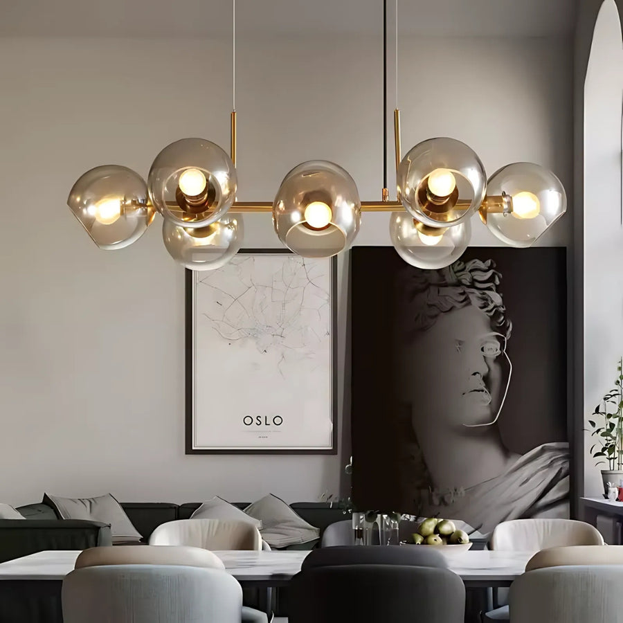 Chandelier with Round Shade, MODEST Grand, 8xE27, Gold, Metal