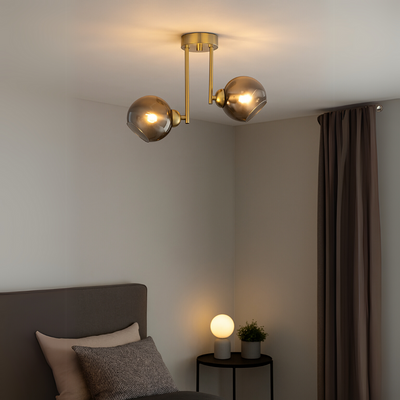 MODUS modern bulb chandelier, 2x E27, Dark Grey, Gold, Metal