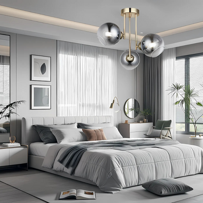 MODUS modern bulb chandelier, 3x E27, Dark Grey, Gold, Metal