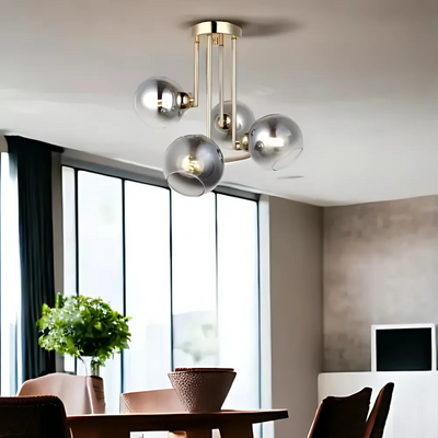 MODUS modern bulb chandelier, 4x E27, Dark Grey, Gold, Metal