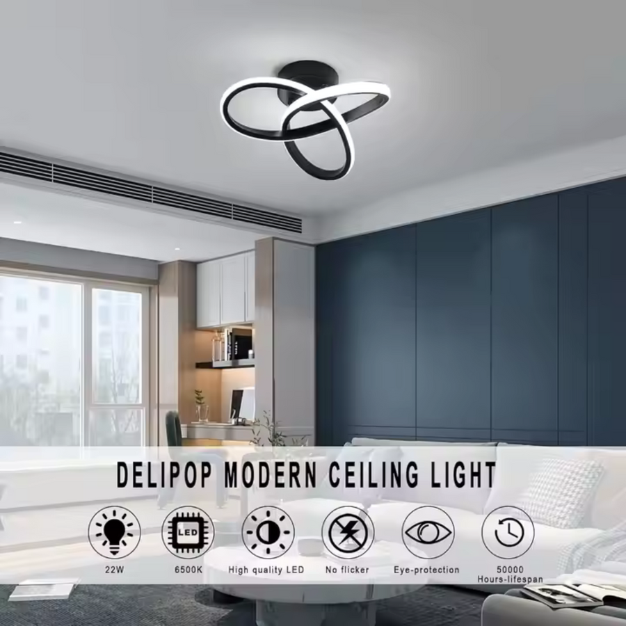 VERTEX Infinitum LED Chandelier, 42W, 2 Circles, Cold/Warm/Neutral Light, Black