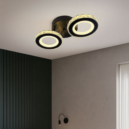 NOVA Rotonda LED Chandelier with Crystals, Remote Control, 2 Light Sources, 29W, Black &amp; Stainless Steel