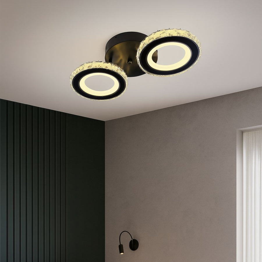 NOVA Rotonda LED Chandelier with Crystals, Remote Control, 2 Light Sources, 29W, Black &amp; Stainless Steel