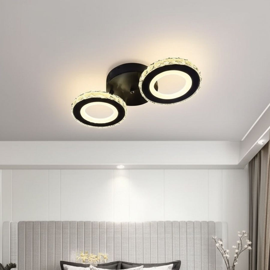 NOVA Rotonda LED Chandelier with Crystals, Remote Control, 2 Light Sources, 29W, Black &amp; Stainless Steel