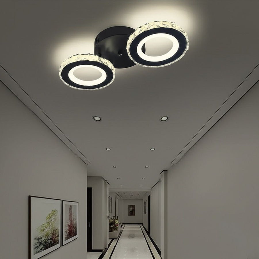 NOVA Rotonda LED Chandelier with Crystals, Remote Control, 2 Light Sources, 29W, Black &amp; Stainless Steel