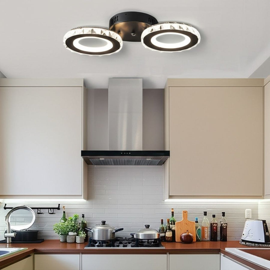 NOVA Rotonda LED Chandelier with Crystals, Remote Control, 2 Light Sources, 29W, Black &amp; Stainless Steel