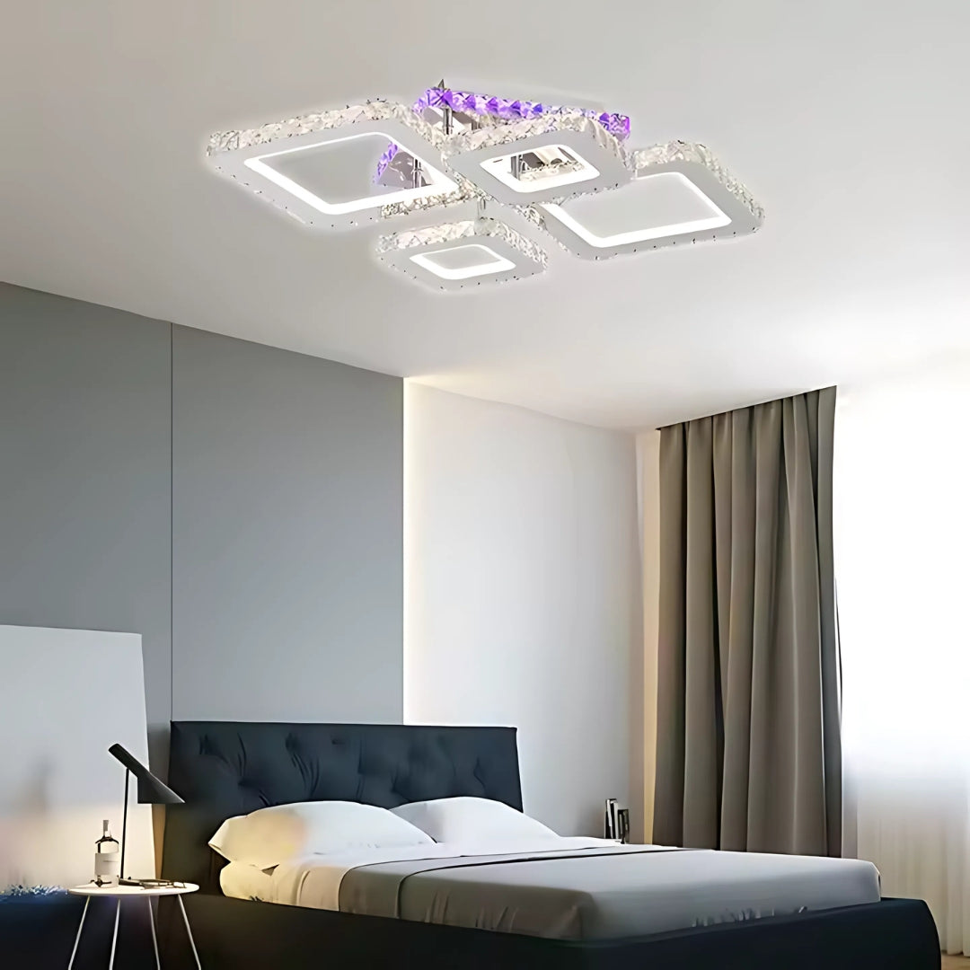 NOVA Rhomba LED Chandelier with Crystals, 4 Light Sources, RGB, with Remote Control, 60W, Glossy Chrome 